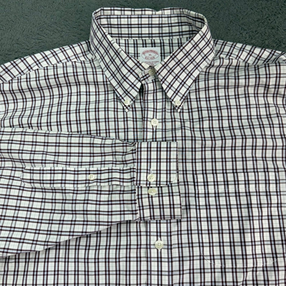 Brooks Brothers Shirt Mens XL White Plaid Traditional‎ Fit Non-Iron Button Down